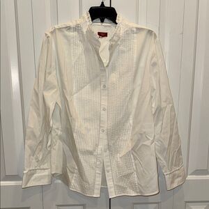 Talbots White Pintuck Front Button-Down Blouse